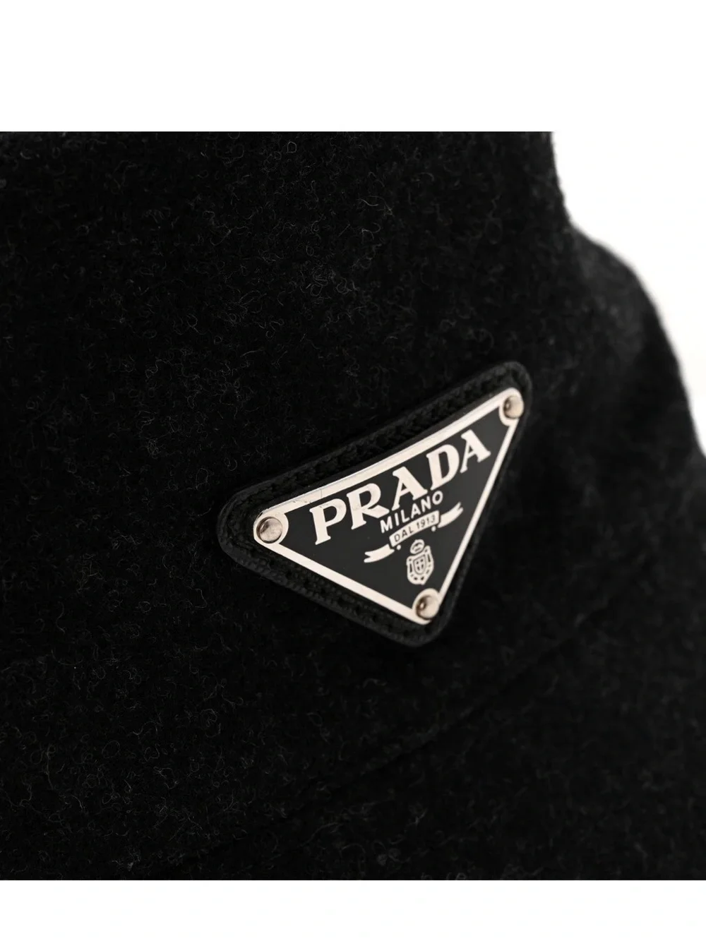 Authentic Prada Charcoal Gray Wool Bucket Hat with Triangle Logo